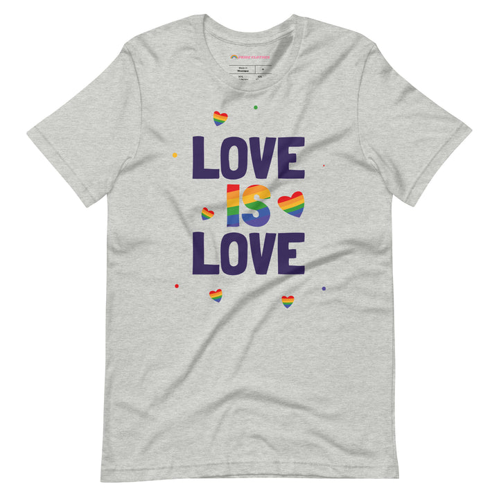 Pride Clothes - Phenomenal Floating Hearts Love Is Love Pride T-Shirt - Athletic Heather