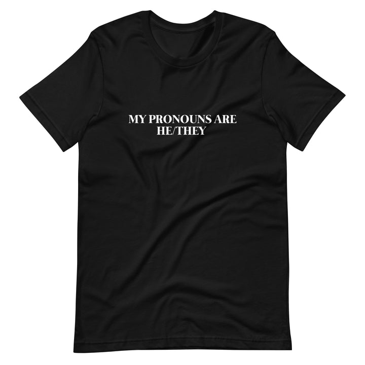 Pride Clothes - Hi! My name is.. & My Pronouns Are He/They Pride TShirt - Black