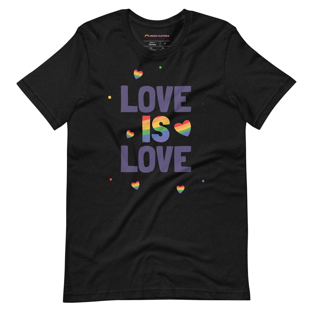 Pride Clothes - Phenomenal Floating Hearts Love Is Love Pride T-Shirt - Black Heather
