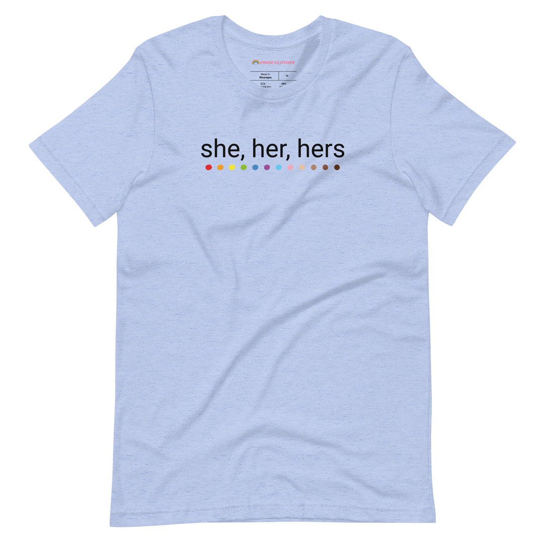 Pride Clothes - She Her Hers These Are My Pronouns T-Shirt - Heather Blue