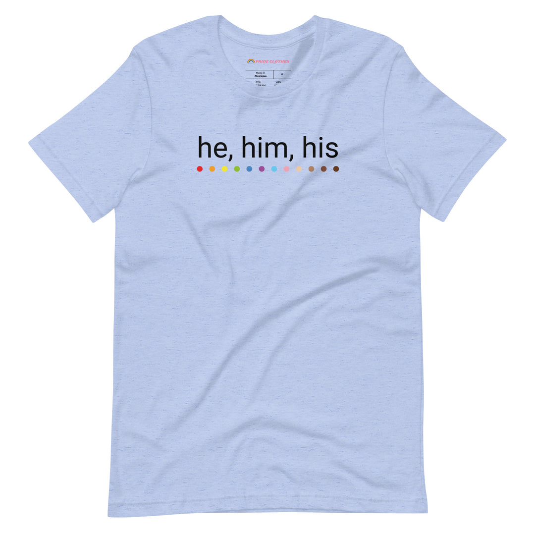 Pride Clothes - Know my Pronouns He Him His LGBTQ+ Pride T-shirt - Heather Blue