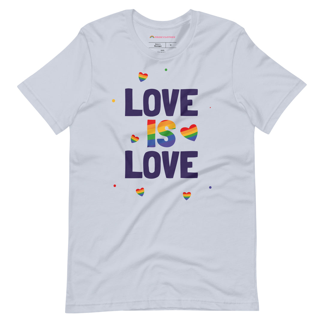 Pride Clothes - Phenomenal Floating Hearts Love Is Love Pride T-Shirt - Light Blue