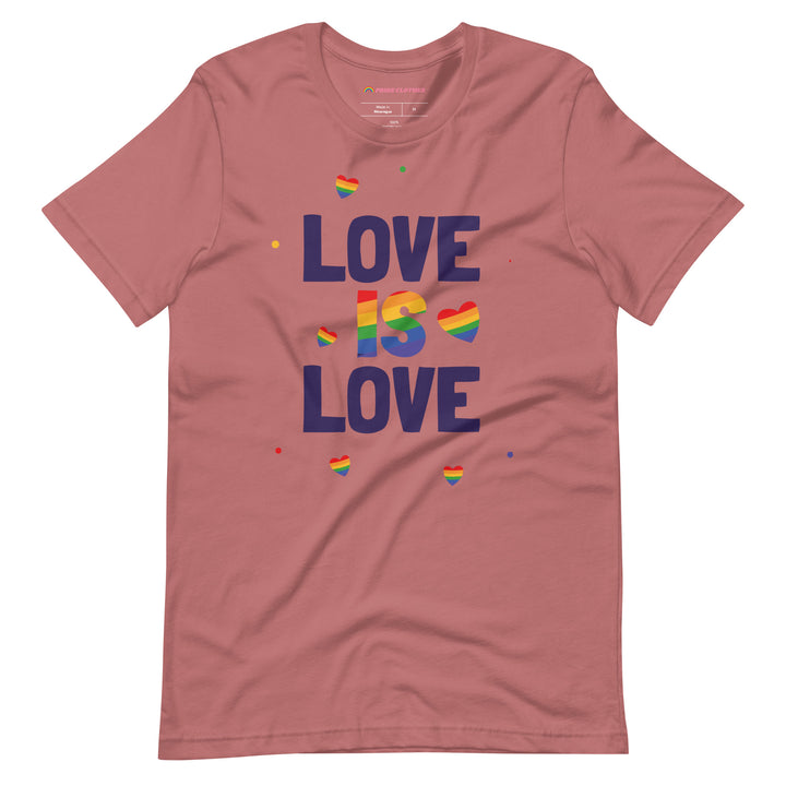 Pride Clothes - Phenomenal Floating Hearts Love Is Love Pride T-Shirt - Mauve