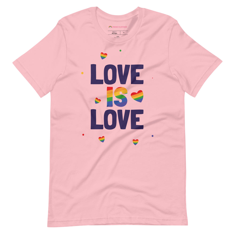 Pride Clothes - Phenomenal Floating Hearts Love Is Love Pride T-Shirt - Pink