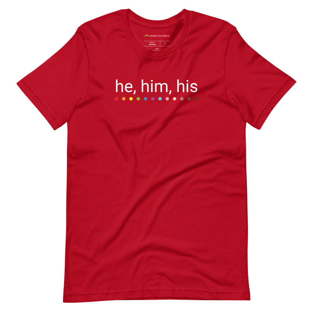 Pride Clothes - Know my Pronouns He Him His LGBTQ+ Pride T-shirt - Red