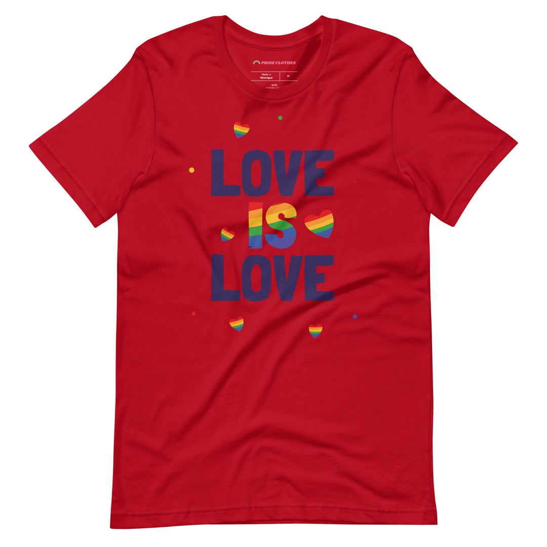 Pride Clothes - Phenomenal Floating Hearts Love Is Love Pride T-Shirt - Red