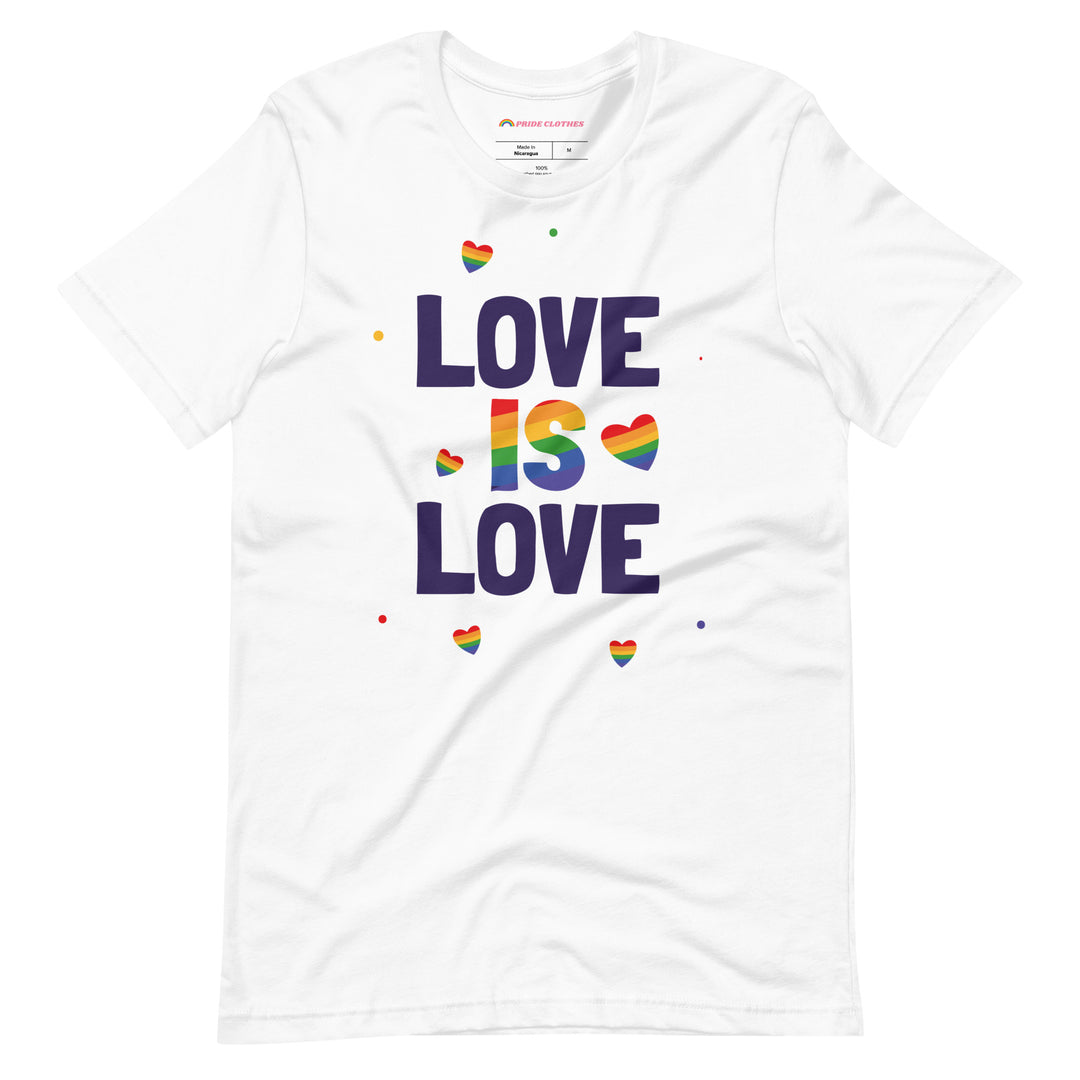 Pride Clothes - Phenomenal Floating Hearts Love Is Love Pride T-Shirt - White